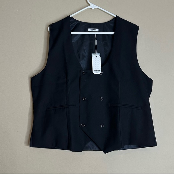 NWT Men's Black Double-Breasted Vest slim fit Xl - Picture 3 of 7